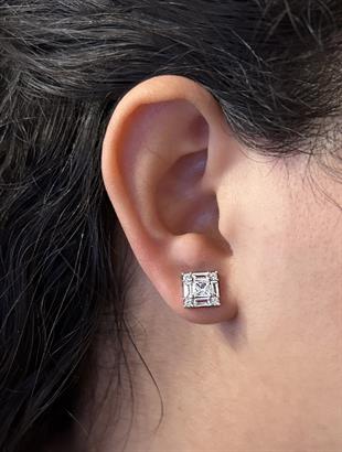 Kadın Kare Baget Detay Gümüş Küpe