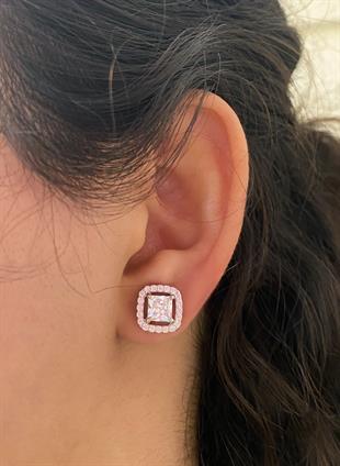 Kadın Kare Model Taşlı Gümüş Nokta Küpe