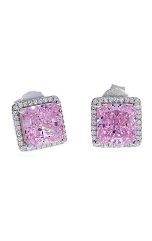 Kadın Kare Pembe Taşlı Gümüş Küpe