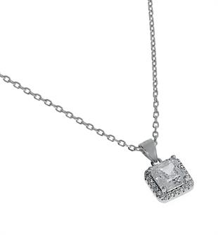 Kadın Kare Tek Taş Gümüş Kolye