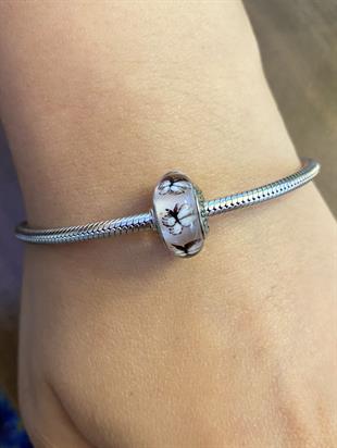 Kadın Kelebek Detay Murano Cam Gümüş Charm