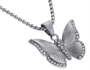 Kadın Kelebek Model Çelik Kolye