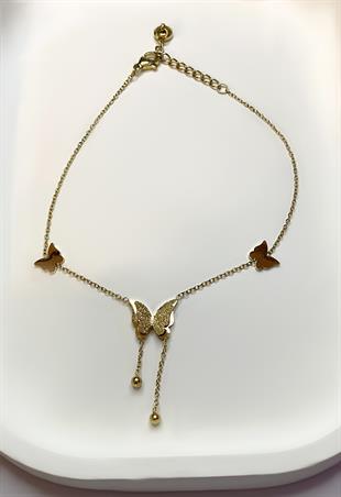 Kadın Kelebek Model Gold Renk Çelik Halhal 