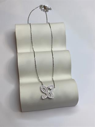 Kadın Kelebek Model Taşlı Gümüş Kolye 
