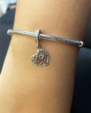 Kadın Kırmızı Kalp Detay Hayat Ağacı Model Gümüş Charm