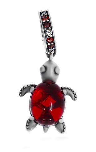 Kadın Kırmızı Kaplumbağa Model Gümüş Charm