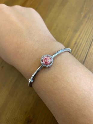 Kadın Kırmızı Renk Taşlı Gümüş Charm