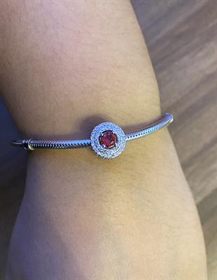 Kadın Kırmızı Taş Detay Taşlı Gümüş Charm