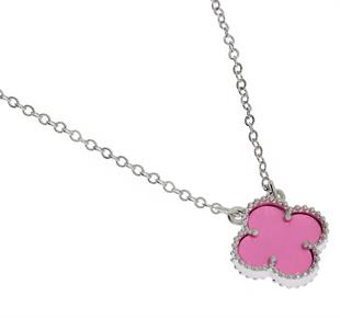 Kadın Koyu Pembe Renk Yonca Model Çelik Kolye