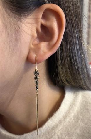 Kadın Koyu Renk Yuvarlak Taş Model Sallantılı Çelik Küpe 