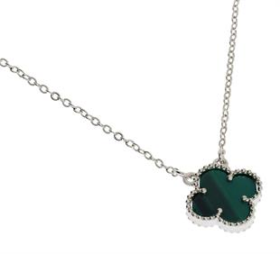 Kadın Koyu Yeşil Renk Yonca Model Çelik Kolye