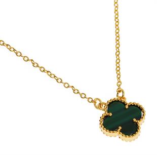 Kadın Koyu Yeşil Renk Yonca Model Çelik Kolye