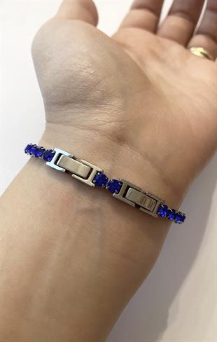Kadın Lacivert Taş Detay Çelik Su Yolu Bileklik 