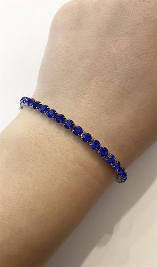 Kadın Lacivert Taş Detay Çelik Su Yolu Bileklik 