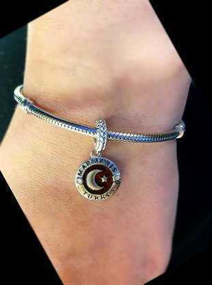 Kadın Marmaris Yazılı Gümüş Charm