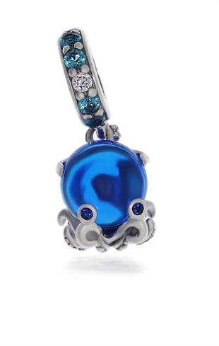 Kadın Mavi Ahtapot Model Gümüş Charm