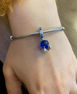 Kadın Mavi Ahtapot Model Gümüş Charm