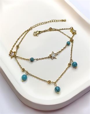 Kadın Mavi Boncuk Detay Yıldız Model Çelik Halhal