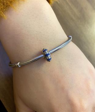 Kadın Mavi Çizgi Detay Gümüş Charm