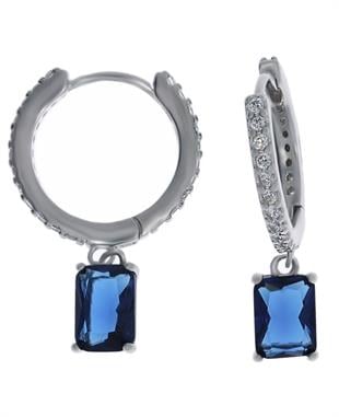 Kadın Mavi Dikdörtgen Taş Detay Gümüş Küpe