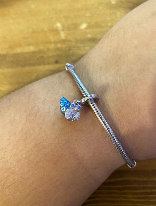 Kadın Mavi Gözlü Tatlı Salyangoz Model Gümüş Charm