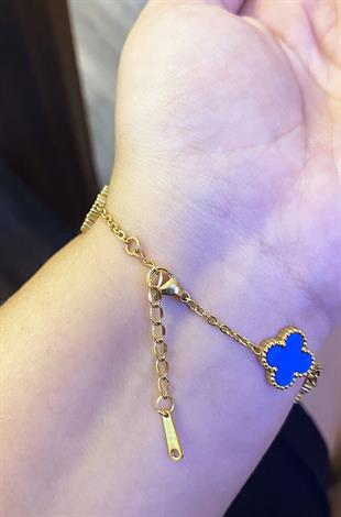 Kadın Mavi Renk Detay Yonca Model Çelik Bileklik