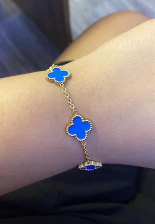 Kadın Mavi Renk Detay Yonca Model Çelik Bileklik