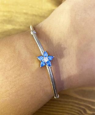 Kadın Mavi Renk Taş Detay Çiçek Model Gümüş Charm