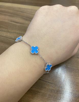 Kadın Mavi Renk Yonca Model Gümüş Bileklik