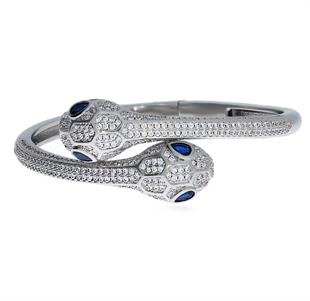 Kadın Mavi Taş Detay Çift Yılan Başlı Çelik Bilezik