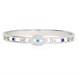 Kadın Mavi Taş Detay Göz Model Çelik Bilezik