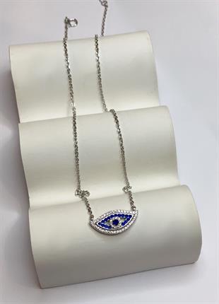 Kadın Mavi Taş Detay Göz Model Taşlı Gümüş Kolye