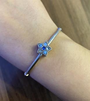Kadın Mavi Taşlı Yıldız Model Gümüş Charm