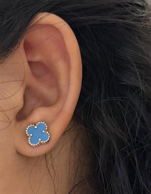 Kadın Mavi Yonca Model Gümüş Küpe