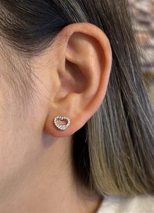 Kadın Mini Kalp Model Taşlı Gümüş Küpe