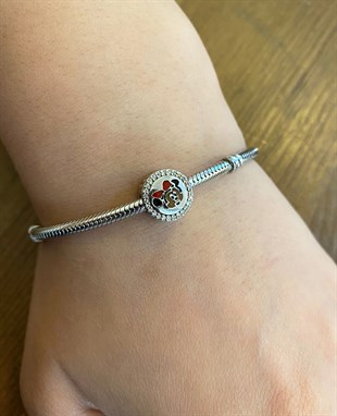 Kadın Minnie Mouse Karakterli Gümüş Charm