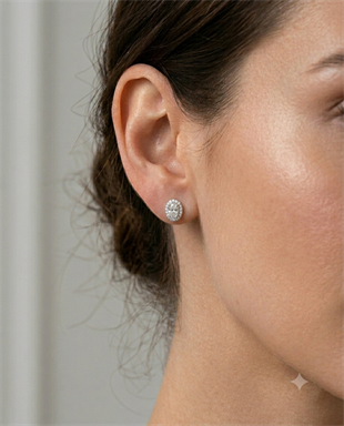 Kadın Moissanite Oval Model Taşlı Gümüş Küpe
