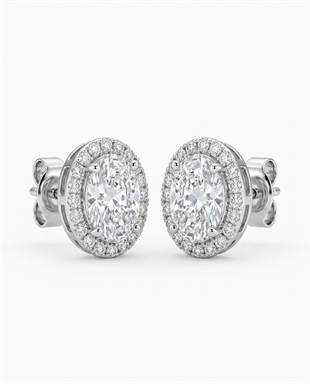 Kadın Moissanite Oval Model Taşlı Gümüş Küpe