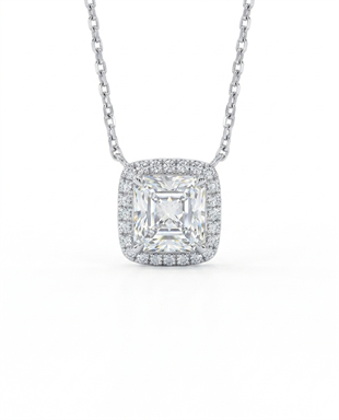 Kadın Moissanite Taş Kare ve Etrafı Taşlarla Çevrili Gümüş Kolye 