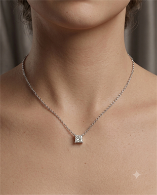 Kadın Moissanite Tek Taş Model Gümüş Kolye 