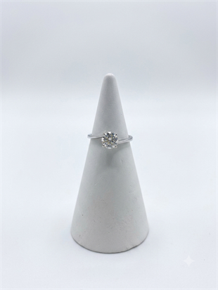 Kadın Moissanite Tek Taş Model Tasarım Detay Gümüş Yüzük 
