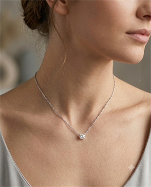 Kadın Moissanite Yuvarlak Taş Detay Gümüş Kolye