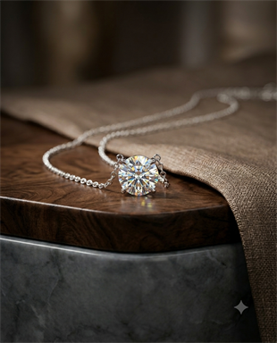 Kadın Moissanite Yuvarlak Taş Detay Gümüş Kolye