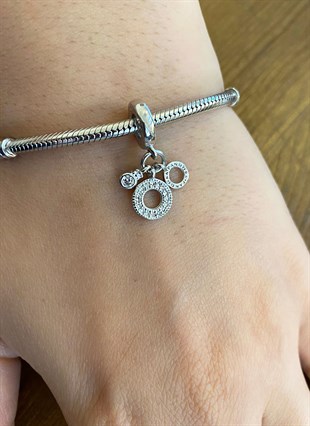 Kadın Monogram Üçlü Model Taşlı Gümüş Charm
