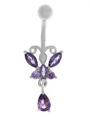 Kadın Mor Kelebek Model Sallantılı Çelik Piercing