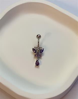 Kadın Mor Kelebek Model Sallantılı Çelik Piercing