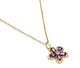Kadın Mor Renk Çiçek Model Çelik Kolye