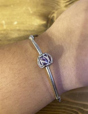 Kadın Mor Renk Kafes Model Gümüş Charm