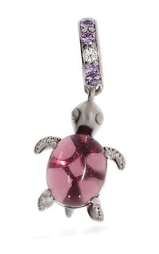 Kadın Mor Renk Taşlı Kaplumbağa Model Gümüş Charm