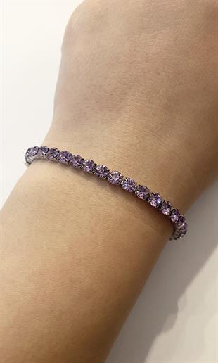 Kadın Mor Taş Detay Çelik Su Yolu Bileklik